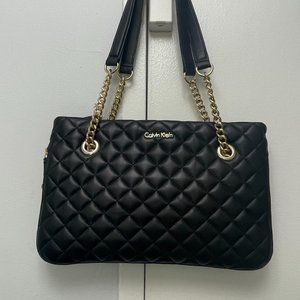 Calvin Klein Black Quilted Shoulder Bag w/ Chain Strap Details